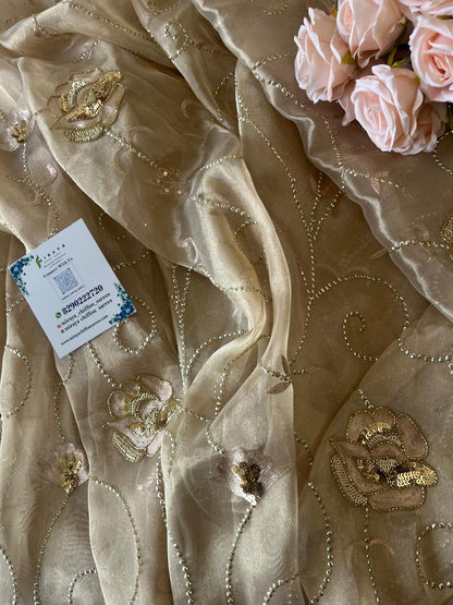 Golden Tissue Zari Zardoji Jaal Saree