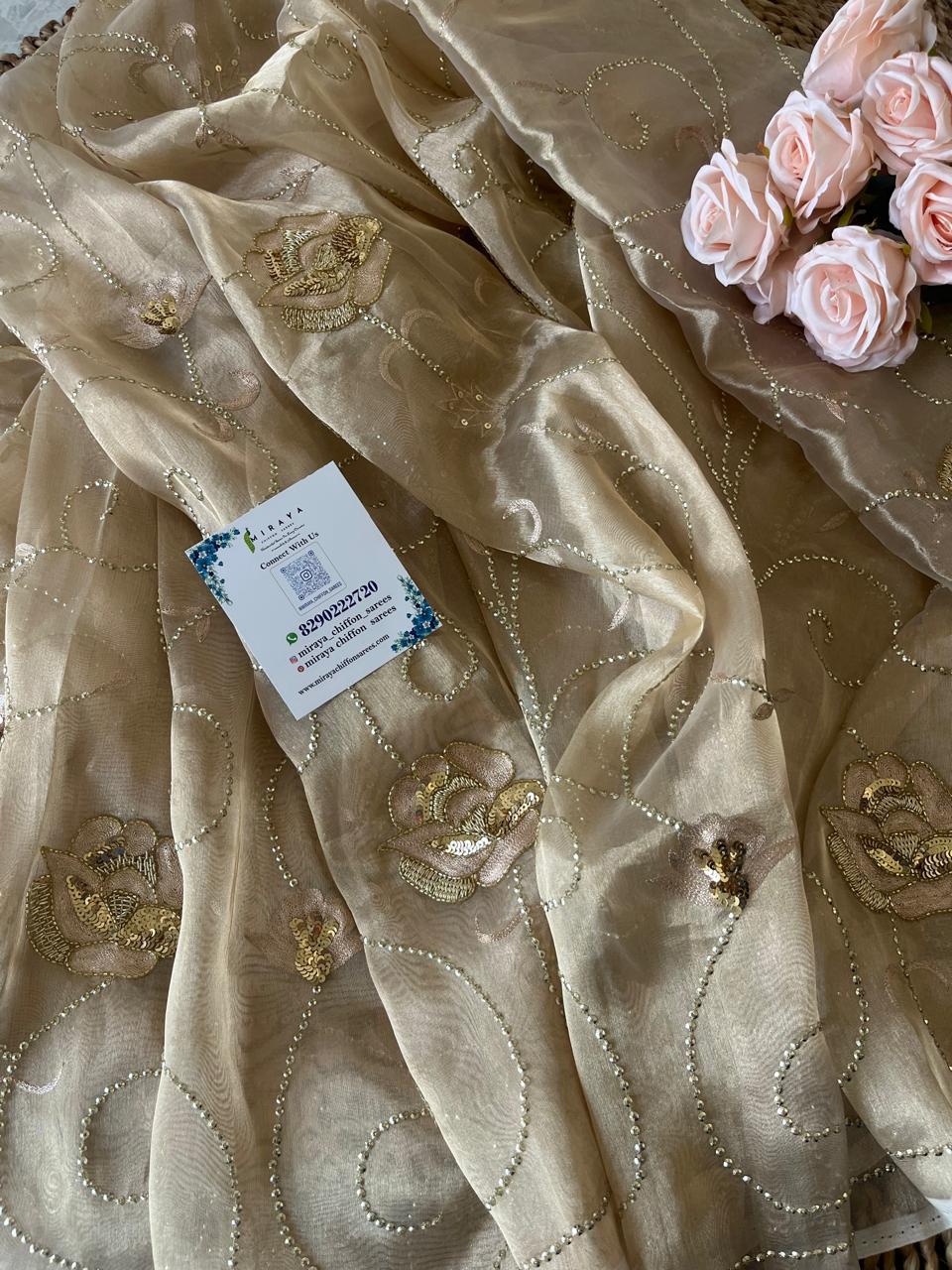 Golden Tissue Zari Zardoji Jaal Saree
