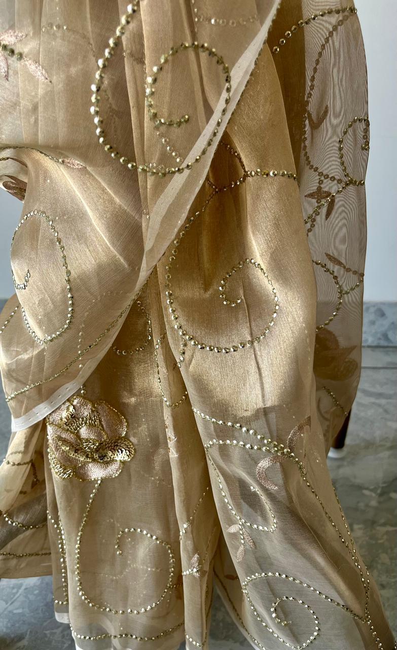 Golden Tissue Zari Zardoji Jaal Saree