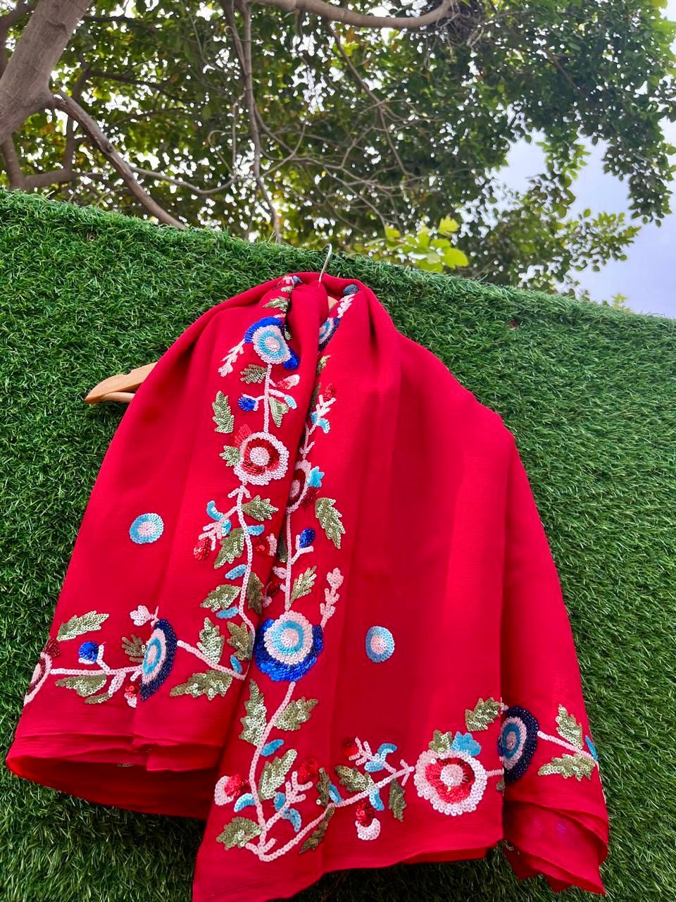 Red Sequins Border Saree