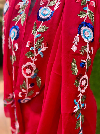 Red Sequins Border Saree