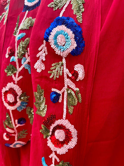 Red Sequins Border Saree
