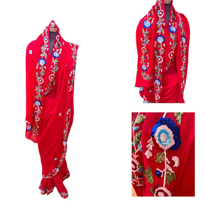 Red Sequins Border Saree