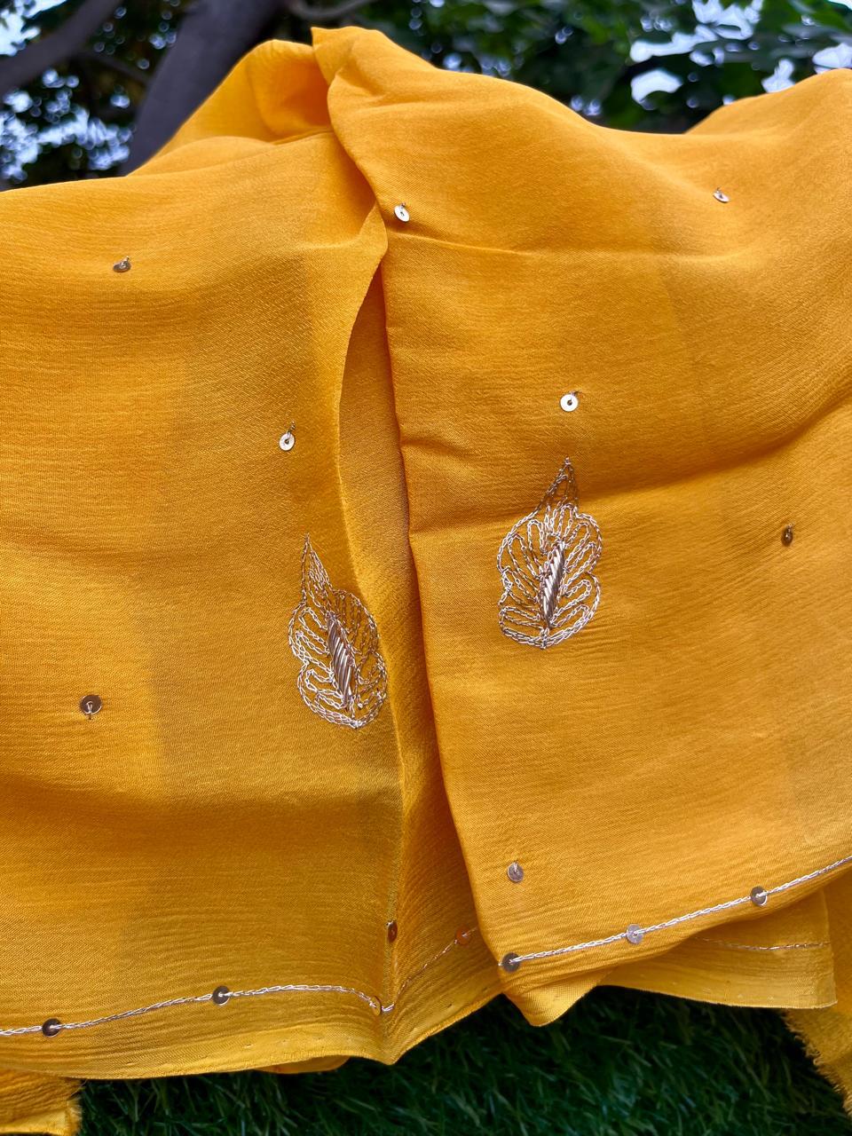 Ombre Yellow Shaded Cutwork Buta Saree