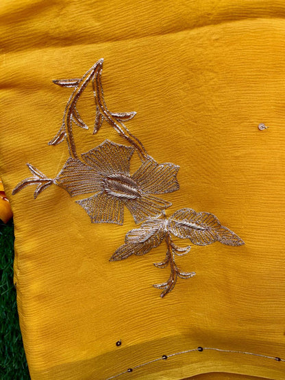 Ombre Yellow Shaded Cutwork Buta Saree