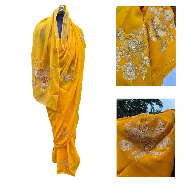 Ombre Yellow Shaded Cutwork Buta Saree