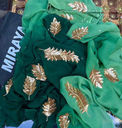Ombre Green Shaded Sequins Buta Saree