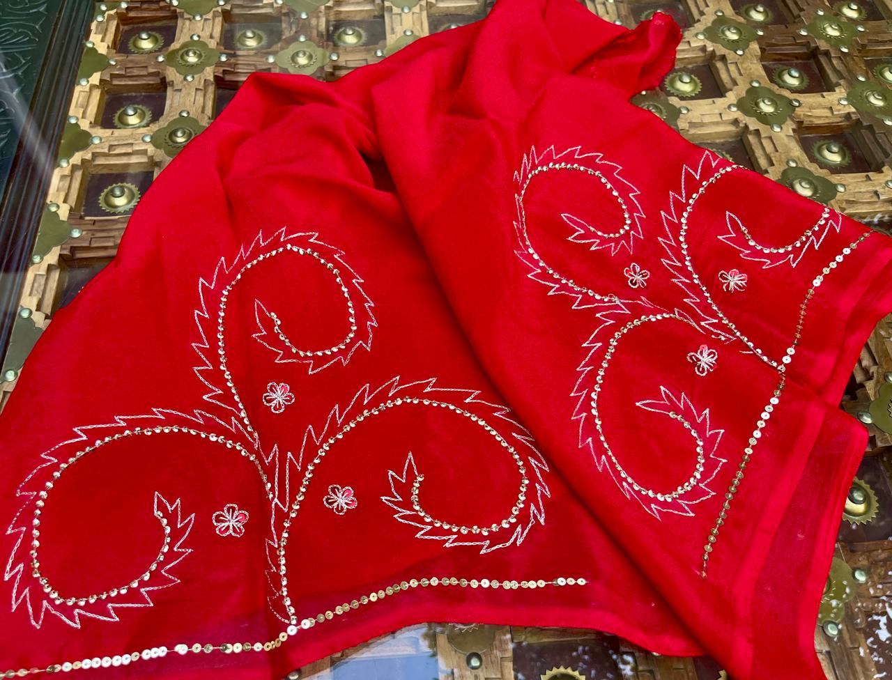 Red Zari Zardoji jaal Saree
