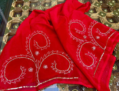 Red Zari Zardoji jaal Saree