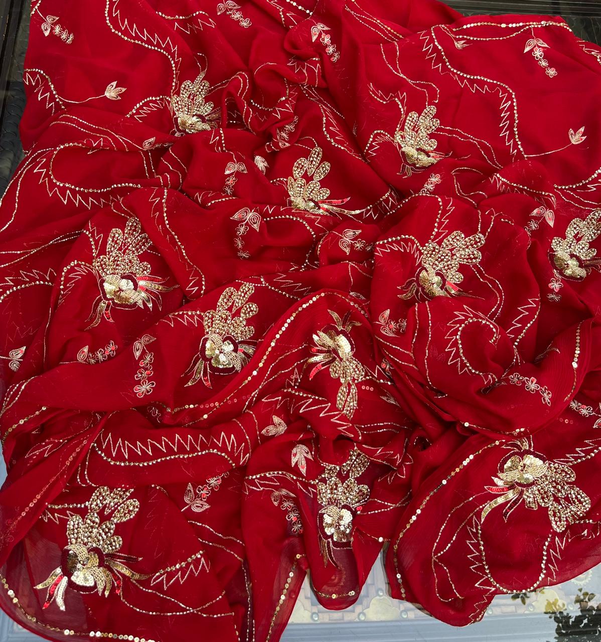 Red Zari Zardoji jaal Saree