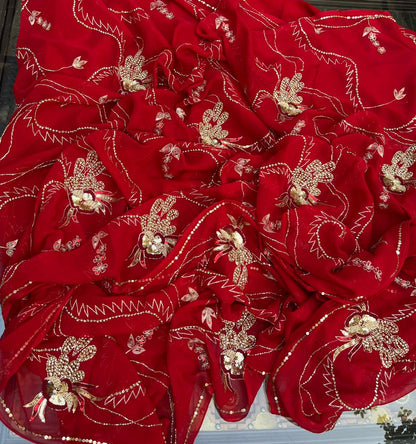 Red Zari Zardoji jaal Saree
