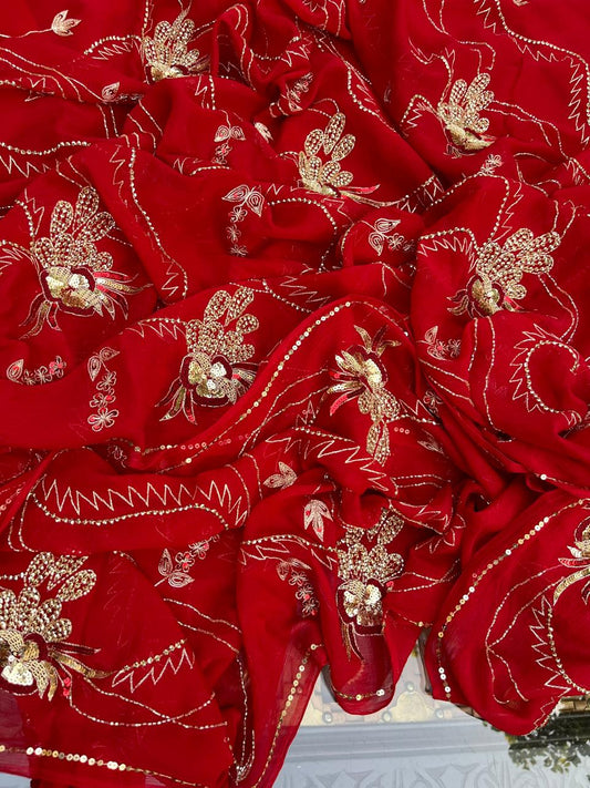 Red Zari Zardoji jaal Saree