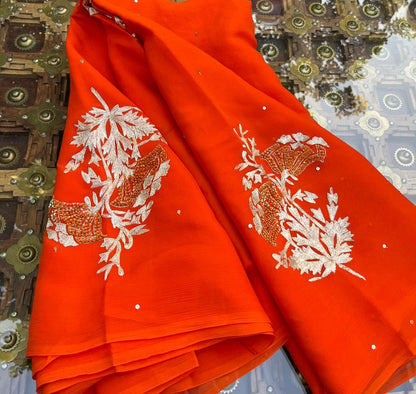 Orange Buta Zari Saree