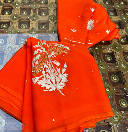 Orange Buta Zari Saree
