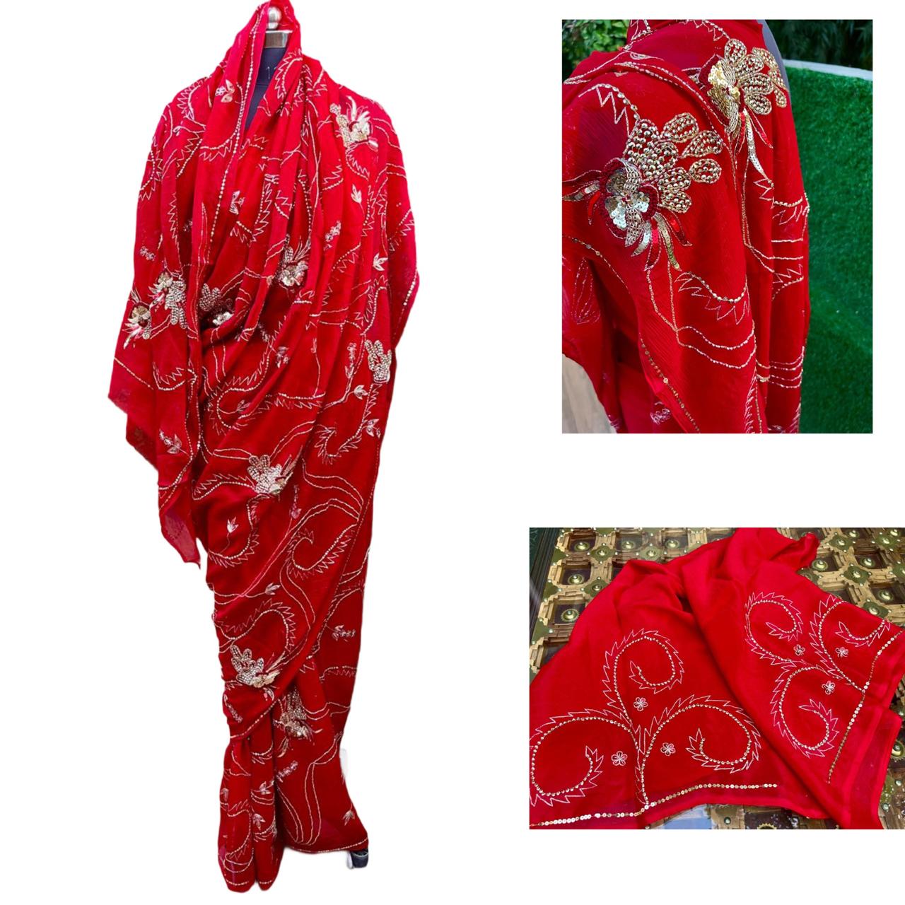 Red Zari Zardoji jaal Saree