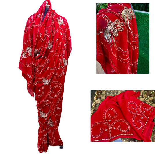 Red Zari Zardoji jaal Saree