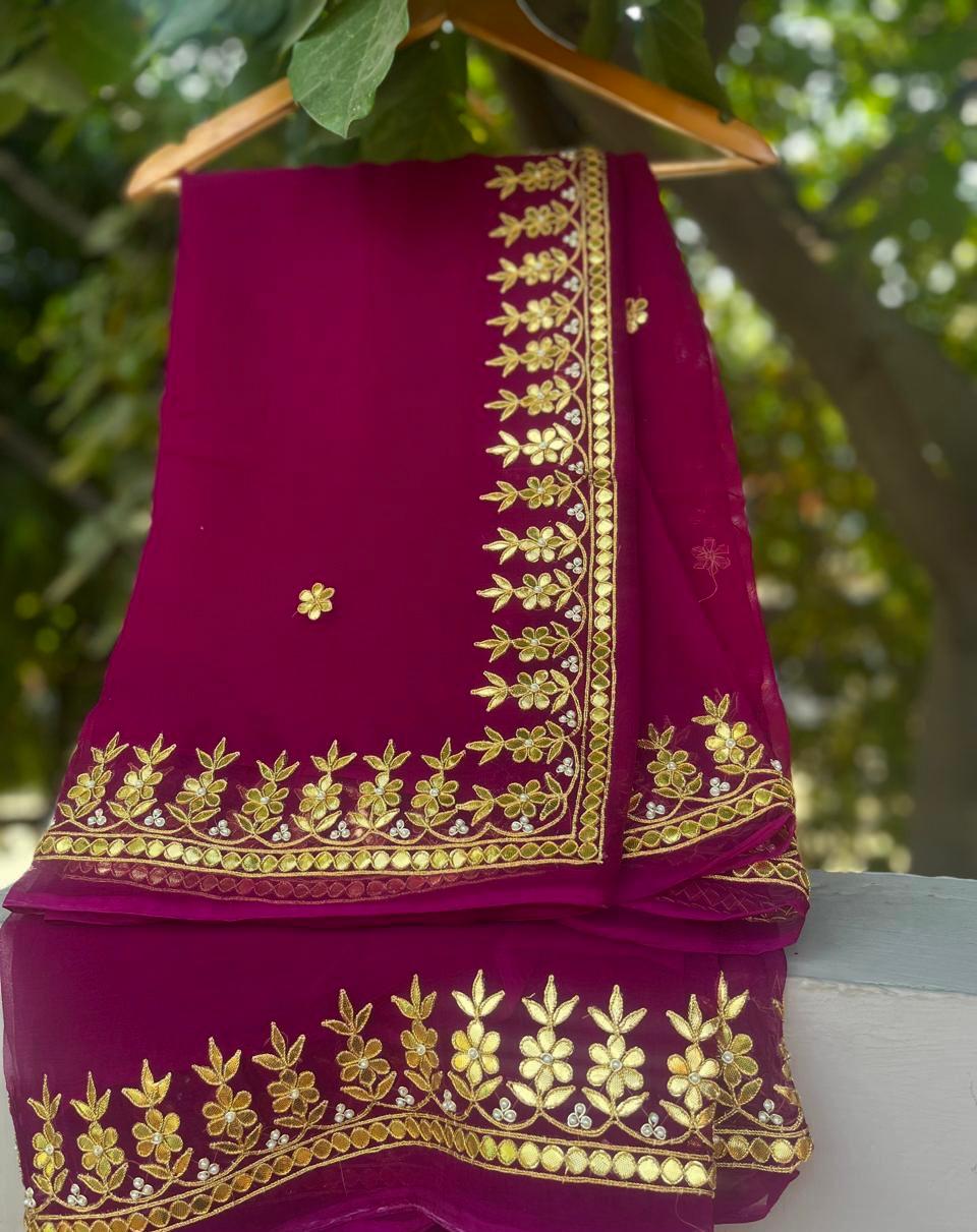 Wine Gottapati Border Saree