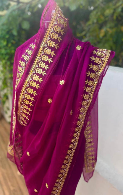 Wine Gottapati Border Saree