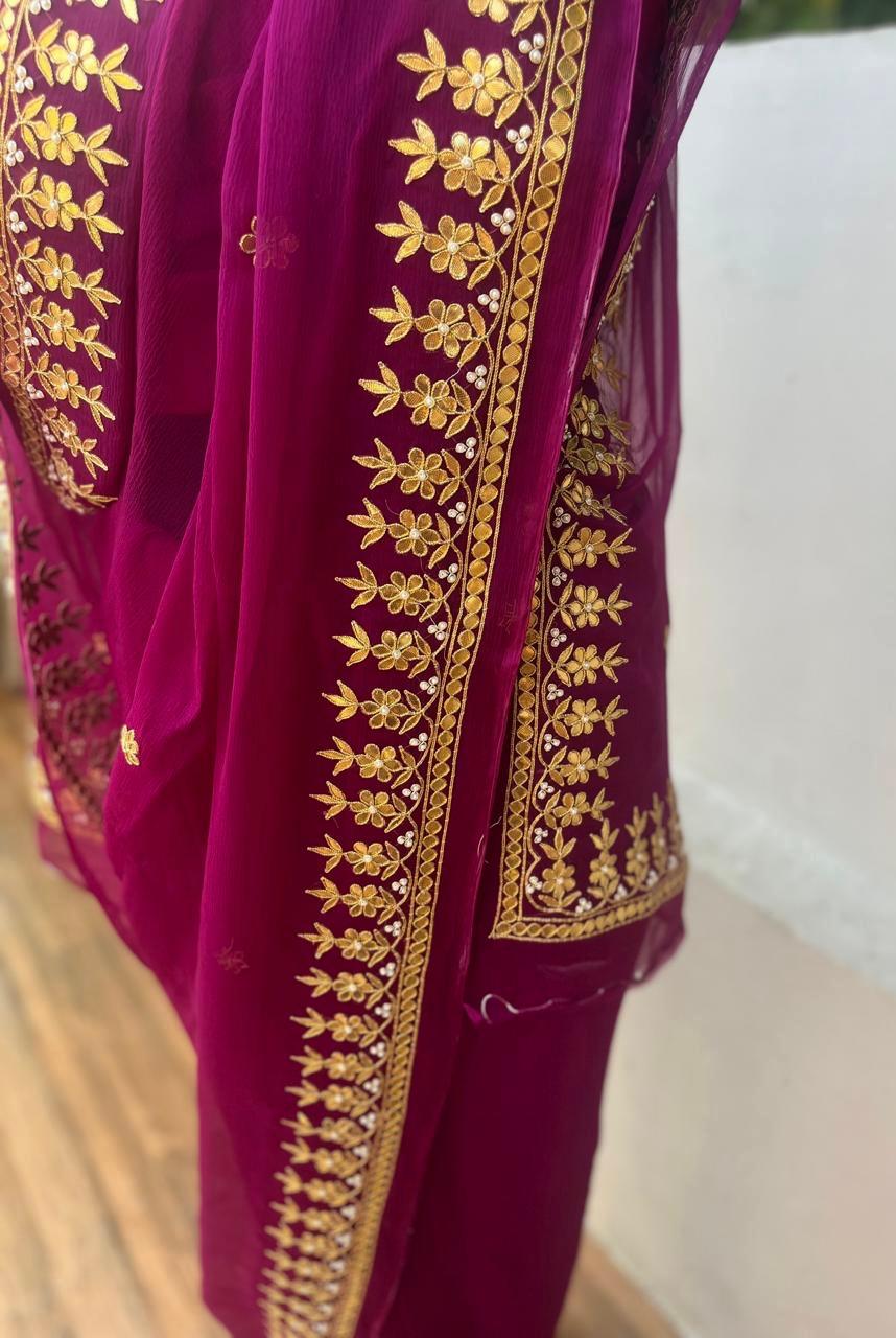 Wine Gottapati Border Saree