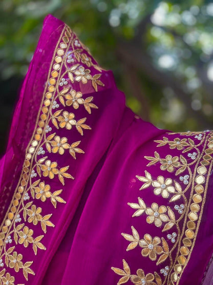 Wine Gottapati Border Saree