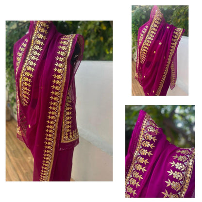 Wine Gottapati Border Saree
