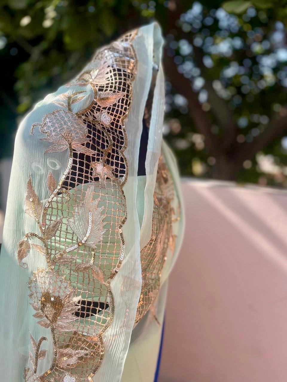 Ombre Blue Shaded Cutwork Border Saree