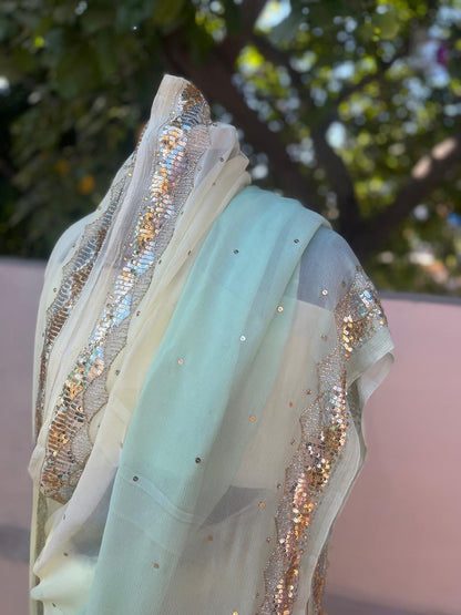 Ombre Cream Shaded Cutdana Buta Saree
