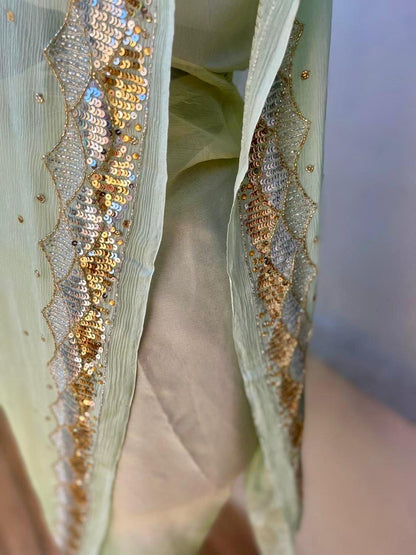 Ombre Cream Shaded Cutdana Buta Saree
