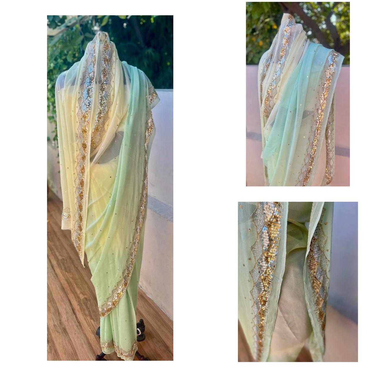 Ombre Cream Shaded Cutdana Buta Saree