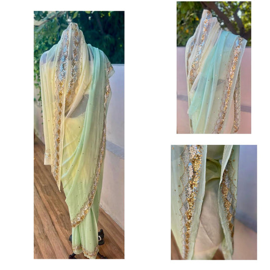 Ombre Cream Shaded Cutdana Buta Saree