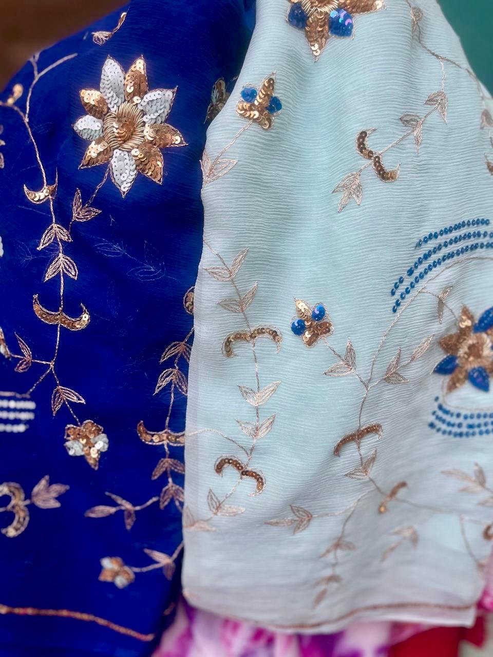 Ombre Blue Shaded Zari Sequins Jaal Saree