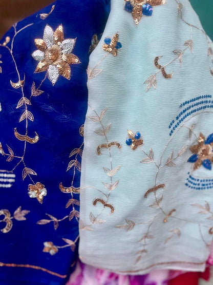 Ombre Blue Shaded Zari Sequins Jaal Saree