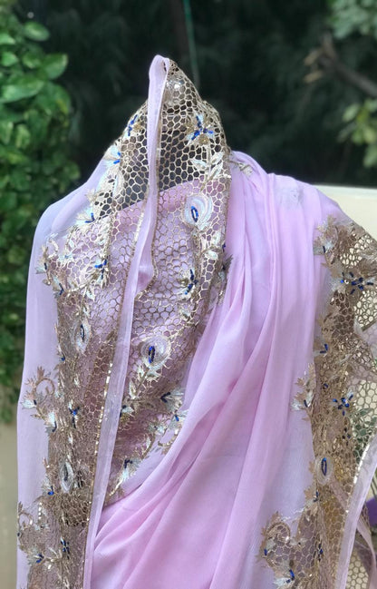 Baby pink Cutwork Border saree