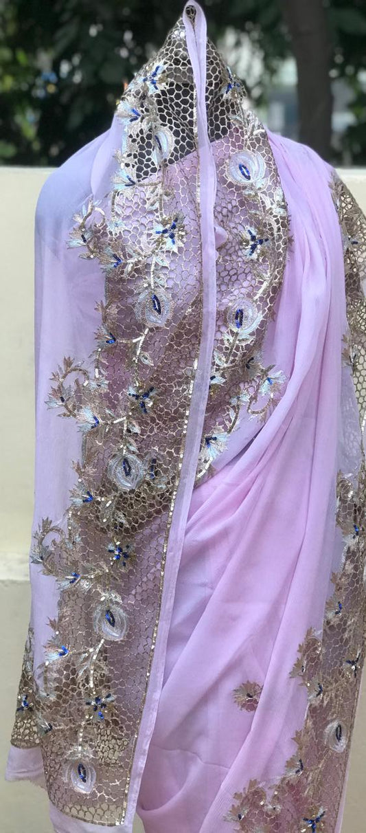 Baby pink Cutwork Border saree