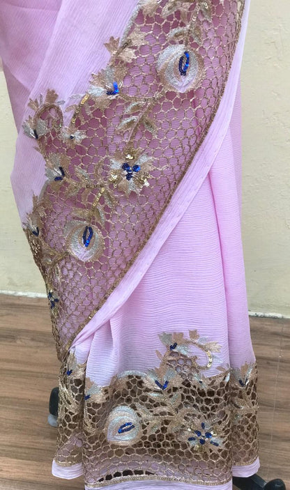 Baby pink Cutwork Border saree