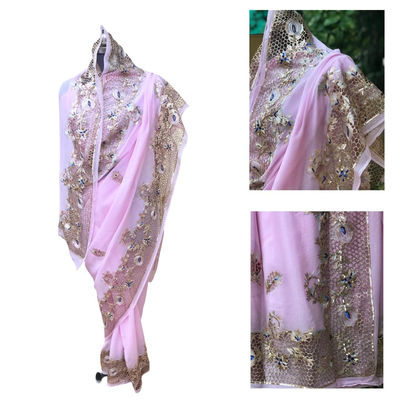 Baby pink Cutwork Border saree