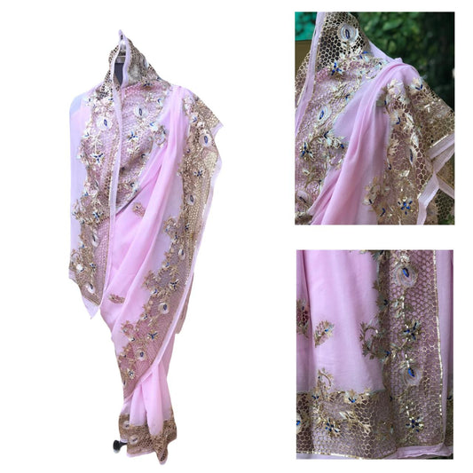 Baby pink Cutwork Border saree