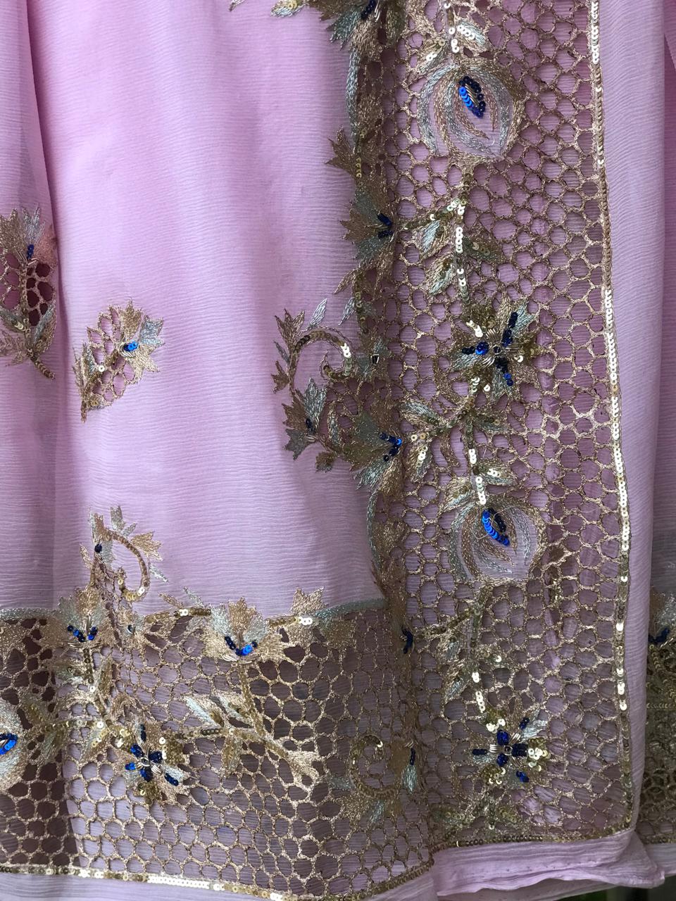 Baby pink Cutwork Border saree