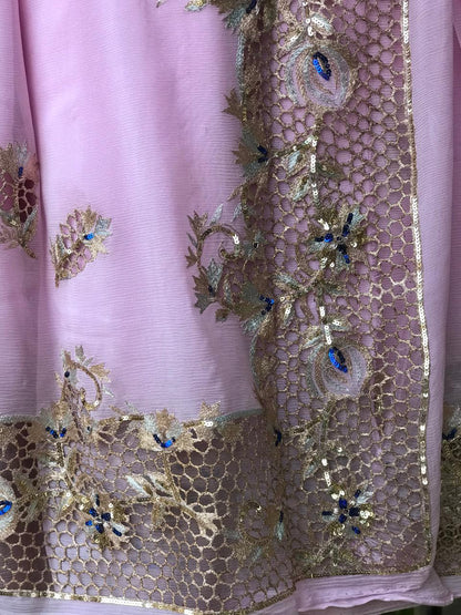 Baby pink Cutwork Border saree