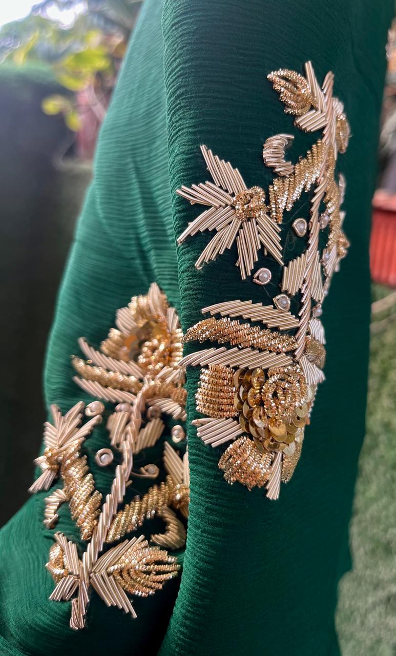 Bottle-Green Zardoji Buta Saree