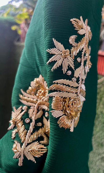 Bottle-Green Zardoji Buta Saree