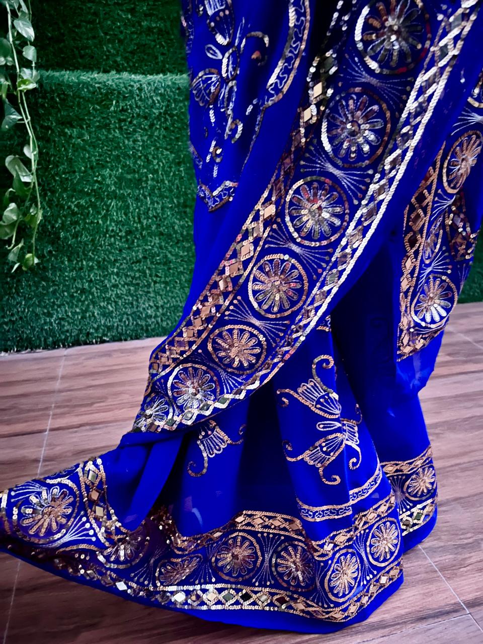 Blue Border Jaal Saree
