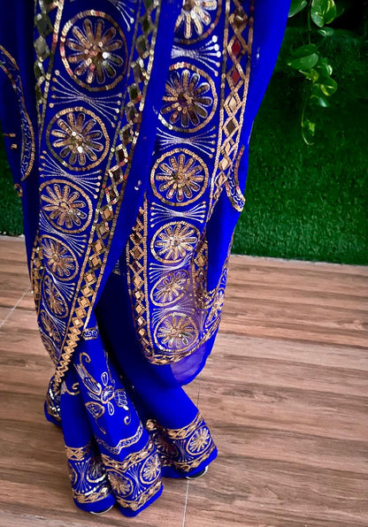 Blue Border Jaal Saree