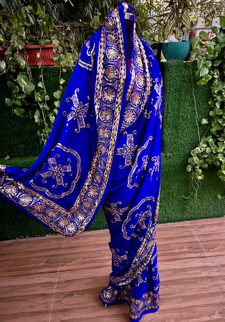 Blue Border Jaal Saree