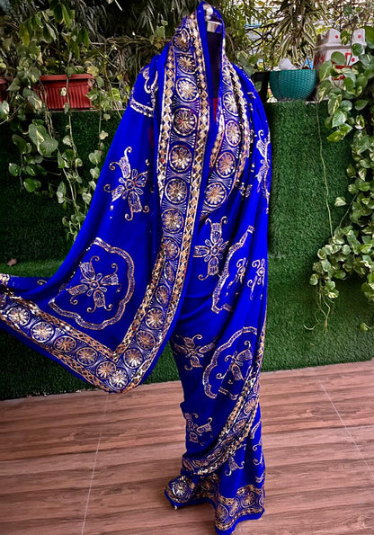 Blue Border Jaal Saree