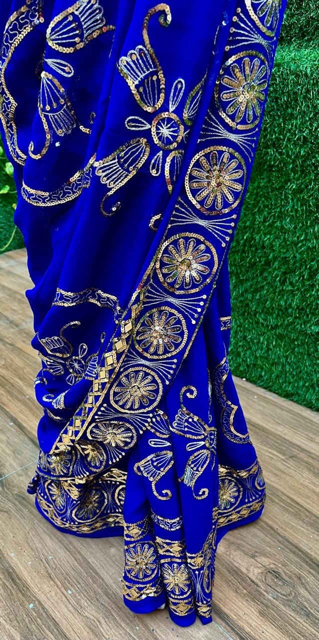 Blue Border Jaal Saree