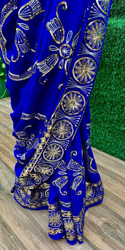Blue Border Jaal Saree