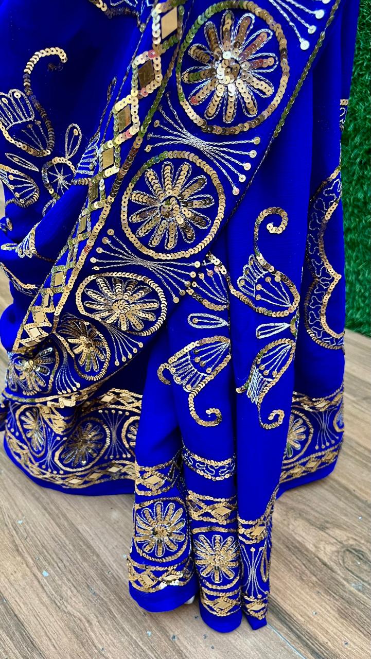 Blue Border Jaal Saree