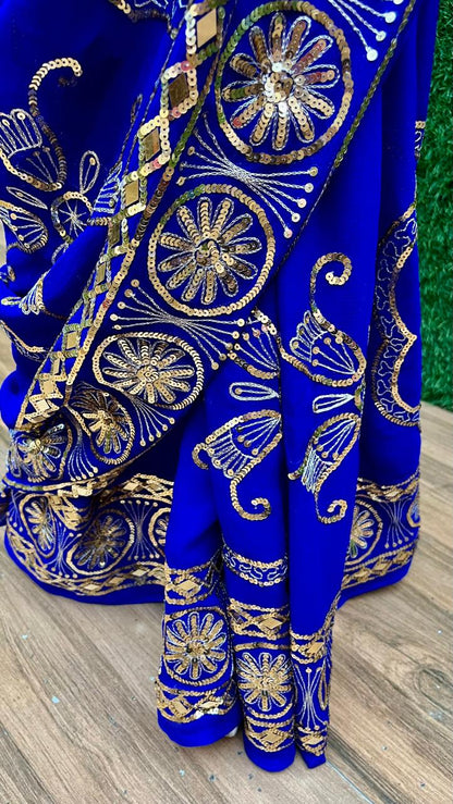 Blue Border Jaal Saree