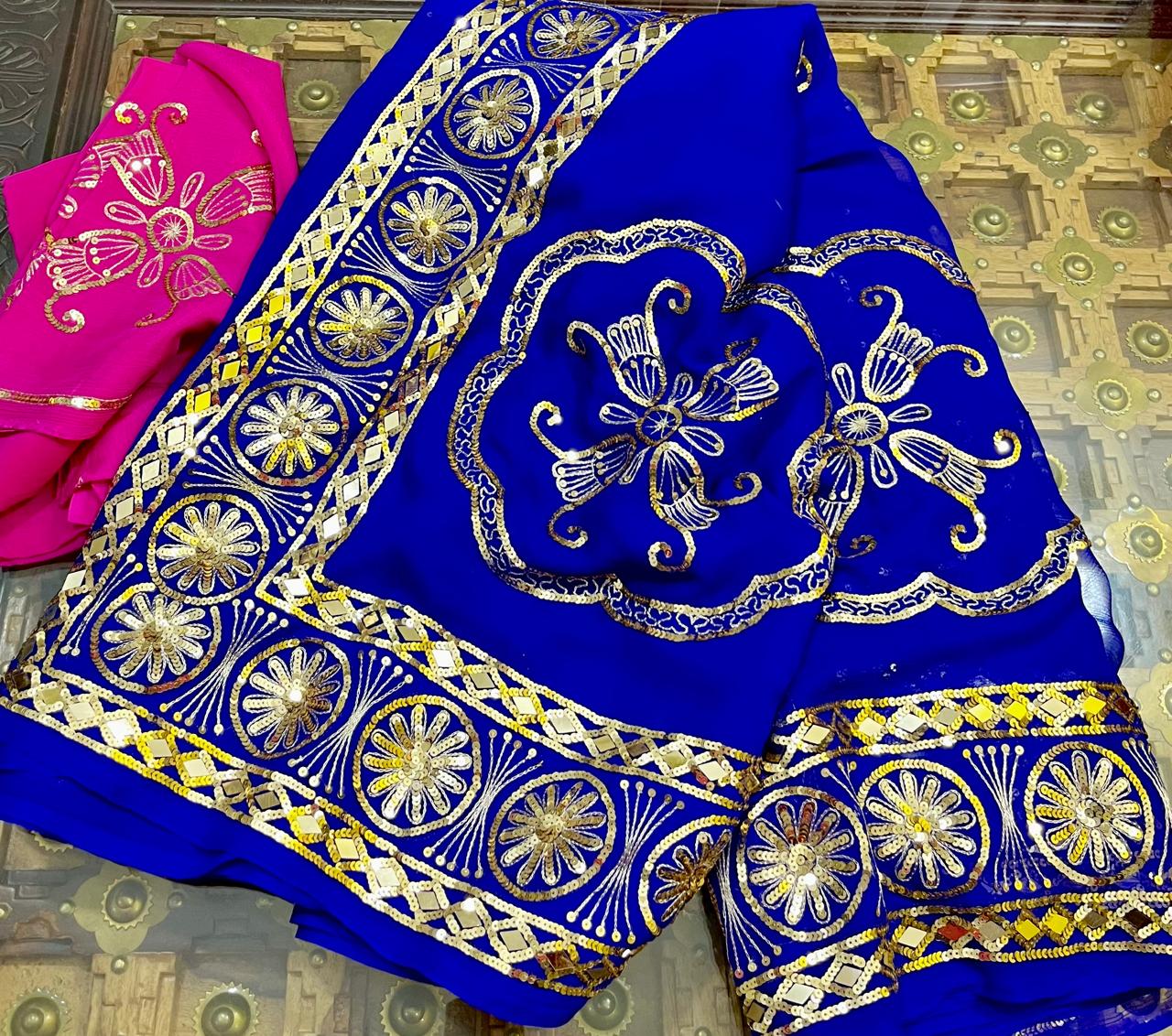 Blue Border Jaal Saree